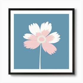 A White And Pink Flower In Minimalist Style Square Composition 249 Art Print