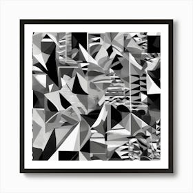 Patterns Fragmented Monochrome Cubism Style Art Print