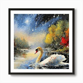 Swan In The Water 1 Art Print