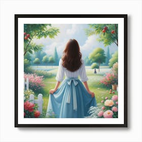 Girl Enjoying In A Garden Art Print