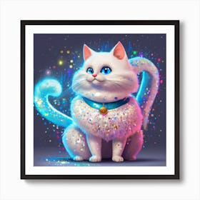 Cartoon Character A White Cat With A Silver Coat Art Print