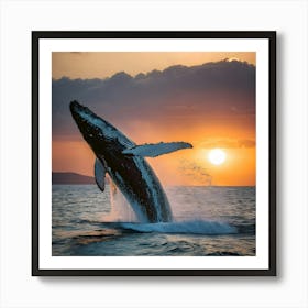 Humpback Whale Breaching At Sunset 30 Art Print