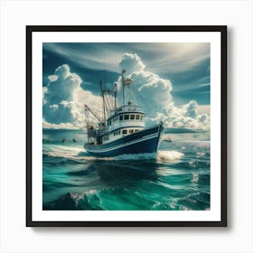 Fishing Boat In The Ocean 1 Art Print