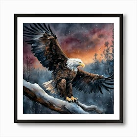 Bird Bald Eagle Flying Majestic Animal Plumage Forest Nature Painting Art Print