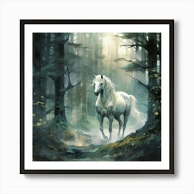 White Horse In The Forest Art Print