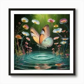 The Butterfly In A Tranquil Garden Art Print