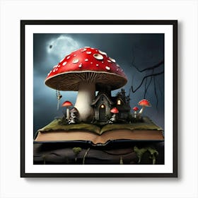 Mushroom House On A Book Art Print
