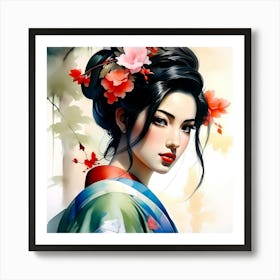 Japan Traditional Geisha Illustration By Ad 155 Art Print