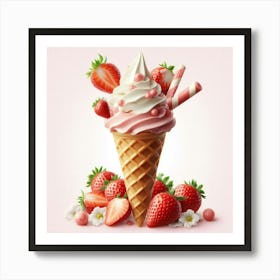 Strawberry Ice Cream Art Print