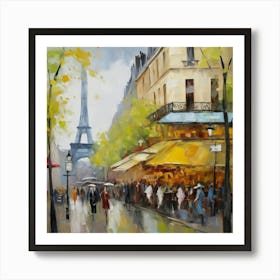 Paris In The Rain.City of Paris. Cafes. Passersby, sidewalks. Oil colours.22 Art Print
