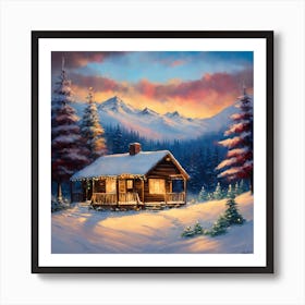 Cabin In The Snow 1 Art Print