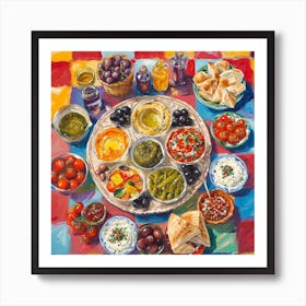 Mediterranean Mezze Platter Checkerboard 1 Art Print