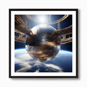 Imagine Earth Into Metallic Ball Space Station Floating In Space Universe Art Print