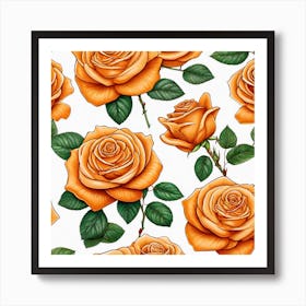 Orange Roses Seamless Pattern 6 Art Print