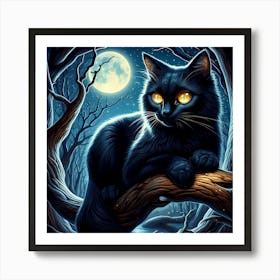 Black Cat In The Moonlight Art Print