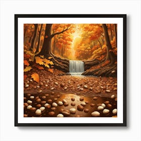 Autumn Forest With Waterfall Art Print