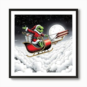 Alien Santa Pulled by UFOS Art Print