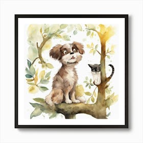 Cat And Dog In Tree Art Print