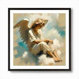 Angel Sitting On Clouds Art Print