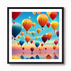 Colorful Hot Air Balloons, Hot air balloon festival, hot air balloons in the sky, Albuquerque International Balloon Fiesta, digital art, digital painting, beautiful landscape, landscape, reflection Art Print