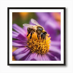 Bee On Purple Flower Art Print