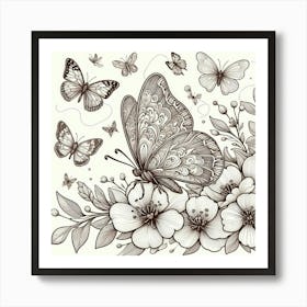 Line Art butterfly 4 Art Print