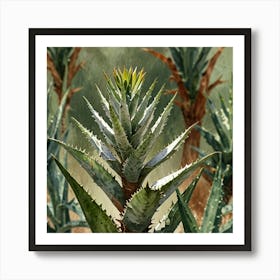 Leonardo Lightning Xl Watercolor Art A White Aloe Plant With G 1 Art Print