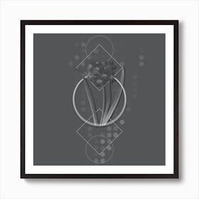 Vintage Narcissus Easter Flower Botanical with Line Motif and Dot Pattern in Ghost Gray n.0255 Art Print
