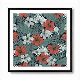 Seamless Floral Pattern With Tropical Flowers Art Print