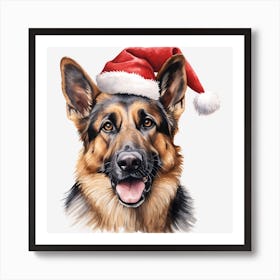 German Shepherd Christmas Hat Art Print