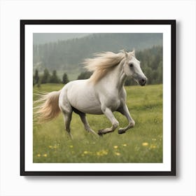 White Horse Galloping Art Print