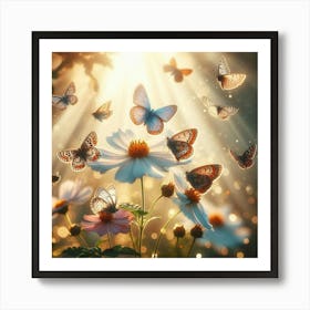 Butterflies And Daisies Art Print