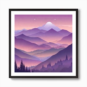 Misty mountains background in purple tone 21 Art Print