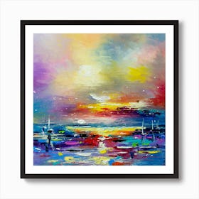 Sunset at sea Original Oil painting by Liubov Kuptsova Art Print