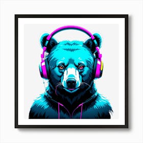 Bear With Headphones Art Print