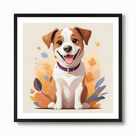 Cute Dog With Autumn Leaves Art Print