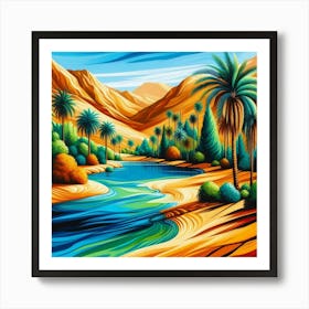 Desert Landscape With Palm Trees Art Print