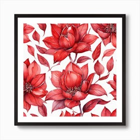 Red Lotus Flowers Seamless Pattern Art Print