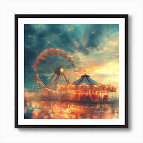 Amusement Park At Sunset Art Print