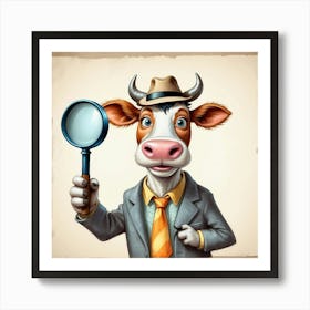 Cow With Magnifying Glass 10 Art Print