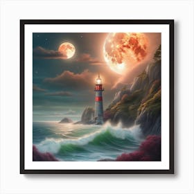 Lighthouse At Night Landscape 7 Art Print