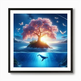 Cherry Tree In The Ocean Art Print