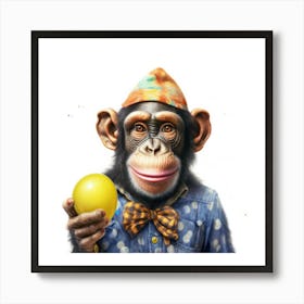 Chimpanzee With Balloon Art Print