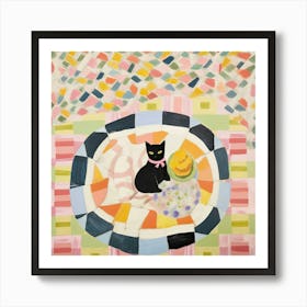 Pastel Colours Black Cat In A Picnic Blanket 3 Art Print