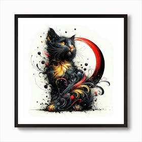 Black Cat On The Moon Art Print