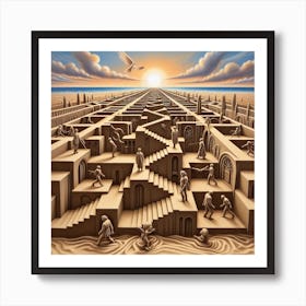Labyrinth,Legacy in Sand, Inspired by René Magritte & MC Escher Art Print