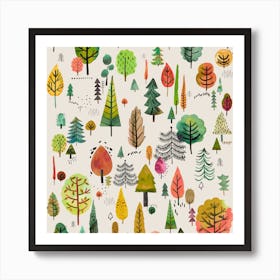 Colorful Park Trees Orange Green Square Art Print