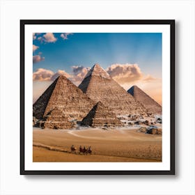 Giza Pyramids At Sunset Art Print