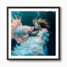 "Woman with Fish Underwater" 1 Art Print