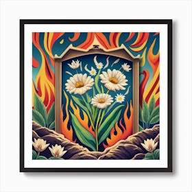 Picture Frame Decorated With Flames Above A Volcano 3 Art Print